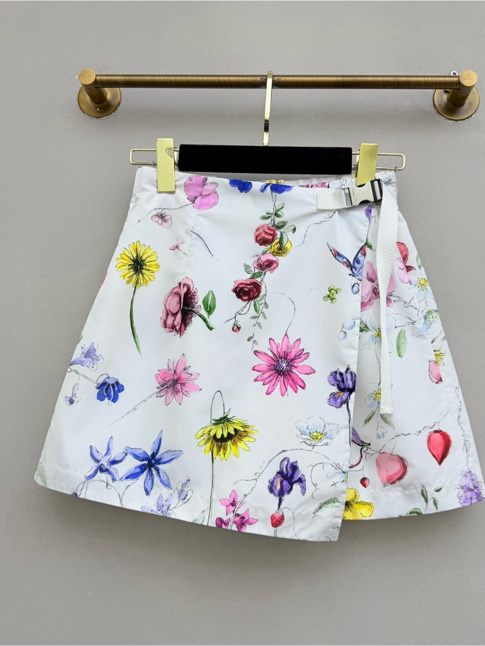 🚩steal Dior White Floral A-Line Skirt with Multicolor Blooms